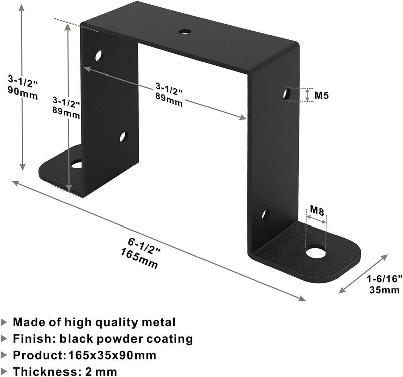 Wpbhk 4pcs Strap Post Ties Brackets, Square Tube Strap Clamp,U-Shaped Pipe Clamp Bracket, Black Square Tube Buckle for 4x4 Deck Fence Post Tie Bracket - Image 2